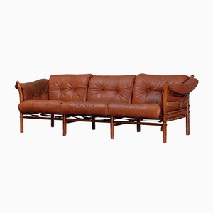 Modell Indra 3-Sitzer Ledersofa von Arne Norell für Arne Norell AB, 1970er