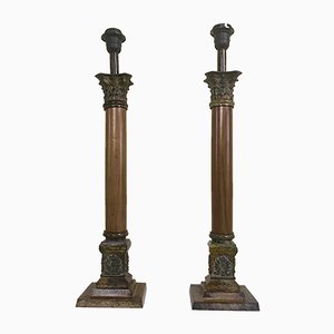 Lámparas de mesa estilo Imperio Mid-Century en forma de columna, años 50. Juego de 2