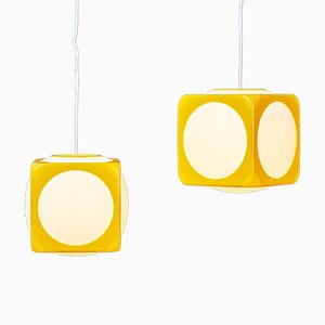 Space Age Yellow Model Dice Ceiling Lamps by Lars Schöler for Hoyrup Lamper, 1970s, Set of 2