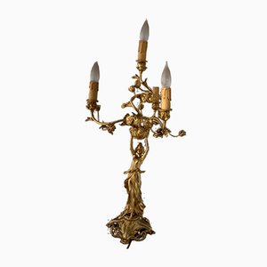 Lampada da tavolo Art Nouveau antica in bronzo dorato