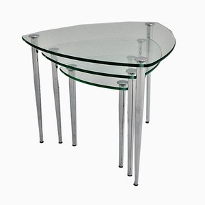Mid-Century Italian Chrome and Glass Nesting Tables, 1960s, Set of 3