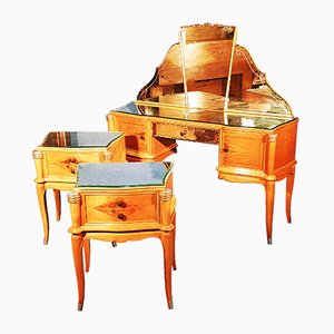 Sycamore Dressing Table and Nightstands Set by Jules Leleu, 1940s, Set of 3