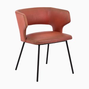 Fauteuil en Skaï Orange et en Métal Laqué Noir, années 50