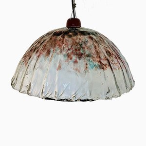 Lámpara de techo vintage de cristal de Murano blanco y rojo, años 60