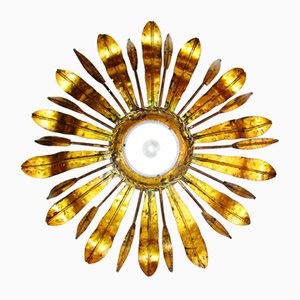 Goldene Mid-Century Sunburst Deckenlampe, 1950er