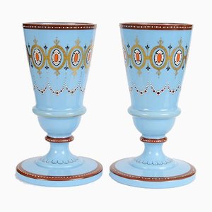 Antique Blue Opaline Glass Vases from Portieux Vallerysthal, Set of 2