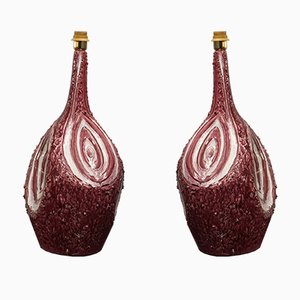 Mid-Century Italian Burgundy Ceramic Table Lamps, 1960s, Set of 2