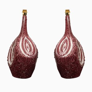 Mid-Century Italian Burgundy Ceramic Table Lamps, 1960s, Set of 2