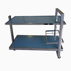 Chariot en Chrome et en Verre Turquoise, années 80