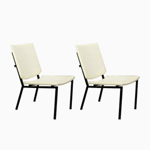 Set of Mid-Century Industrial Black Metal Tube Lounge Chairs