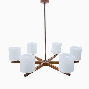 Dänische Deckenlampe aus Teak & Opalglas, 1960er