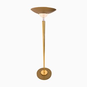 Brass and Opal Glass Floor Lamp, 1930s