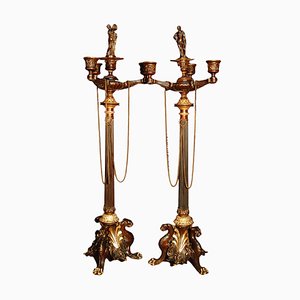 19th Century Golden Bronze Candleholders, Set of 2