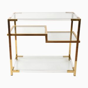 Vintage Italian Acrylic Glass, Glass, and Gilded Brass Console Table, 1970s