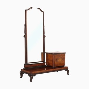 Art Nouveau Burl Walnut Console Table with Beveled Mirror, 1900s