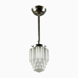 Art Deco Frosted Glass and Chrome Pendant Lamp, 1930s