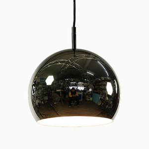 Lampada da soffitto sferica in metallo cromato, anni '70