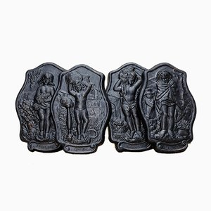 Sculture The Four Seasons Mid-Century in bronzo e gesso, set di 4