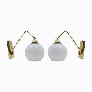 German Brass and Milk Glass Sconces, 1960s, Set of 2