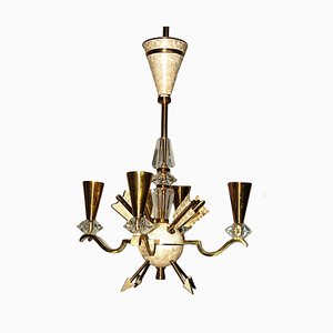 Vintage Bronze and Crystal Chandelier from DLG Gilbert Poillerat, 1940s