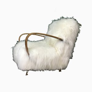 Mid-Century Sheepskin and Bentwood Armchair by Jindřich Halabala