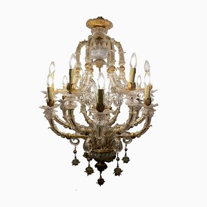 Lampadario vintage in stile barocco in oro e vetro di Murano, anni '30