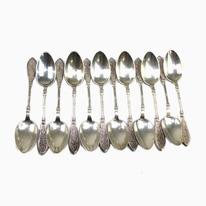 Cucchiaini da tè in argento massiccio, inizio XX secolo, set di 12