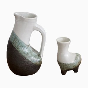 Enameled Earthenware Jug and Vase Set from Gilbert Valentin, 1950s, Set of 2