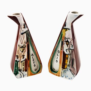 Essig & Öl Gefäß aus Keramik, 1950er, 2er Set