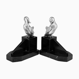 Art Deco Silvered Bronze Duck Bookends by Georges H. Laurent for Georges H. Laurent, 1930s, Set of 2