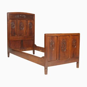Set of Antique Italian Art Nouveau Carved Walnut Twin Beds