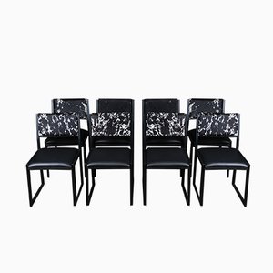 Schwarze Shaker Esszimmerstühle aus Stahl, ebonisiertem Nussholz, Leder & Rindsleder von Ambrozia, 8er Set