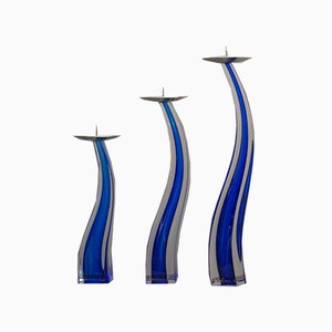 Blue Glass Candlesticks by Giuliano Tosi, 1970s, Set of 3