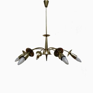 Lampada da soffitto floreale in ottone, anni '50