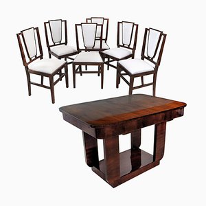 Art Deco French Dining Table & Chairs Set by Michel Dufet, 1930s, Set of 7