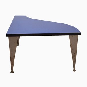 Mesa de centro italiana posmoderna en azul, plateado y negro, años 80