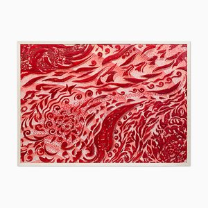 Red Scagliola Art Decorated in Relief Wall Panel by Cupioli