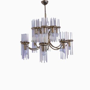 Mid-Century Fluorescent Glass Chandelier by Gaetano Sciolari