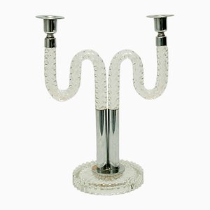 Italian Glass and Chromed Brass Candleholder by Barovier & Toso, 1960s