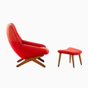 Model ML-91 Easy Chair and Footstool Set by Illum Wikkelsø for Michael Laursen, 1950s, Set of 2