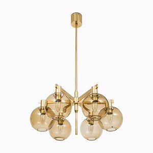 Brass & Glass Ceiling Lamp by Hans-Agne Jakobsson, 1950s