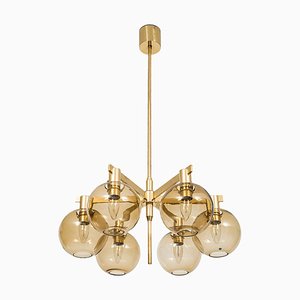 Brass & Glass Ceiling Lamp by Hans-Agne Jakobsson, 1950s