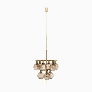 Brass & Smoked Glass Ceiling Lamp by Hans-Agne Jakobsson, 1950s