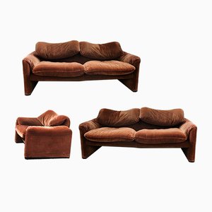 Italienische Sofas & Sessel Set von Vico Magistretti für Cassina, 1980er, 3er Set