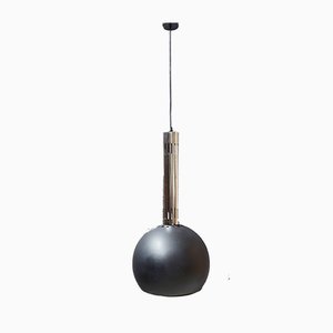 Large Industrial Black Painted Metal and Chrome Pendant Lamp, 1960s
