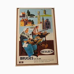 Litografia pubblicitaria Bruge Travel and Art di Herman Verbaere per Marci, Belgio, anni '60