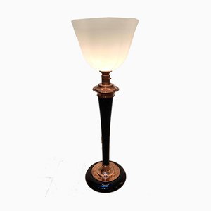 Art Deco French Copper and Rosewood Model Mazda Table Lamp, 1930s