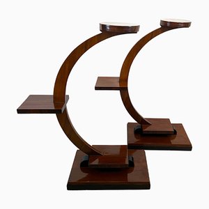 Art Deco Side Tables in Walnut Veneer, France, 1925, Set of 2