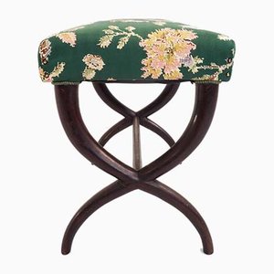 Italian Flower Satin Fabric Stool by Guglielmo Ulrich, 1940s