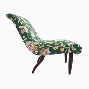 Italian Flower Satin Fabric Lounge Chair by Guglielmo Ulrich, 1940s